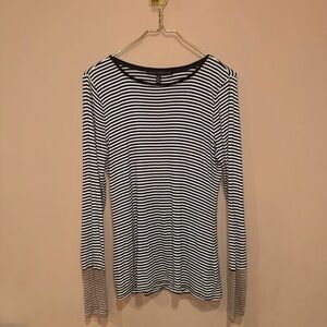 White House Black Market Black and White Striped Long Sleeve Top